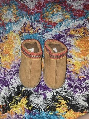 Toddler Soft Brown Suede Moccasin Slippers with Colorful Trim